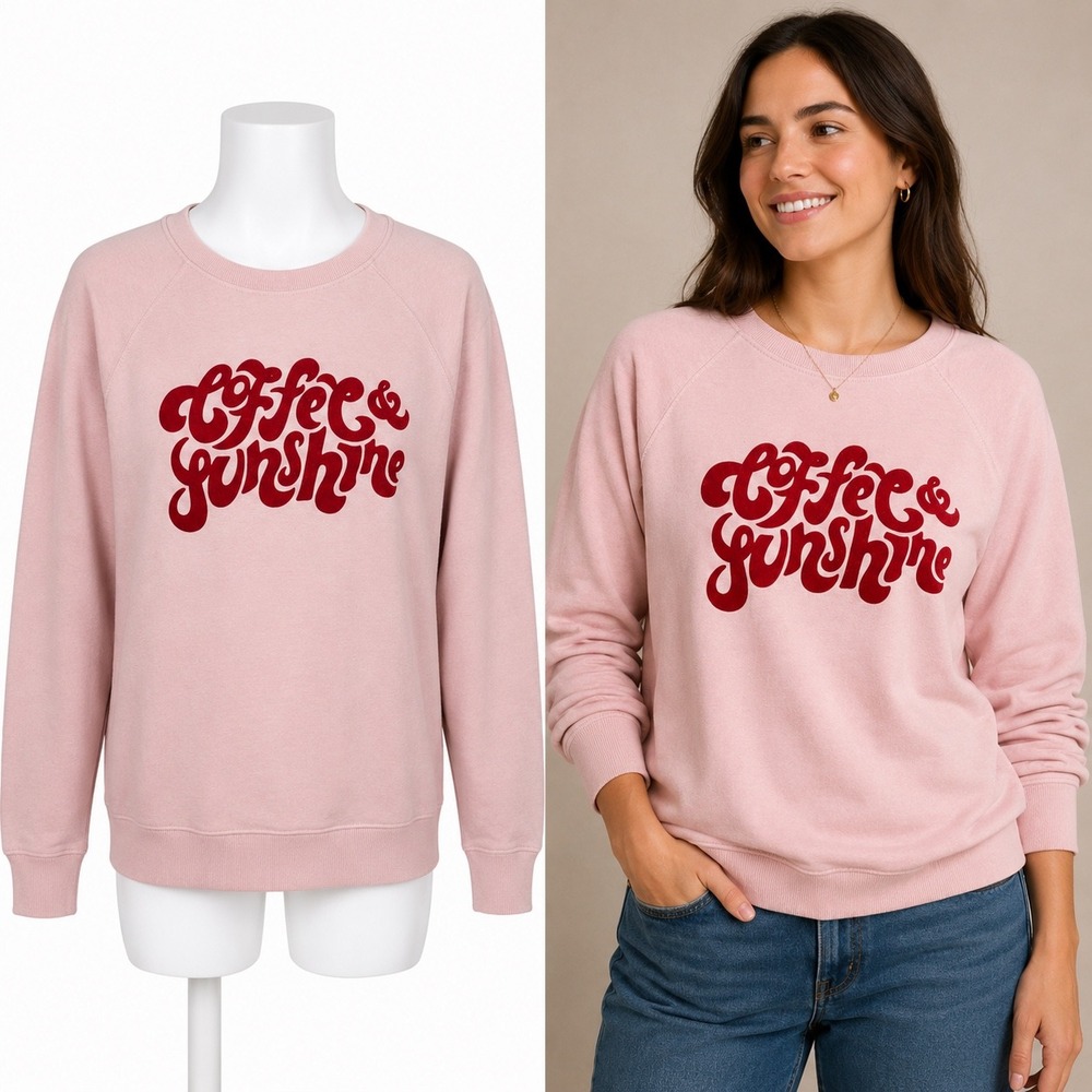 Wildfox Sweatshirt Womens Medium Pink Coffee & Sunshine Retro Graphic Raglan